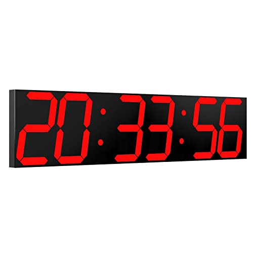 CHKOSDA Digital Wall Clock, Oversize Led Digital Clock with Auto Dimmer, Huge Countdown Timer with Remote Control, 27 Wide Led Display, 6 Digits, Wall Mount, Date and Temperature (Red)