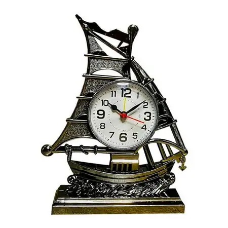 Clock Alarm Sailboat Table Vintage Retro Model Ornament Nautical Desk Clocks Boat Figure Silent Bedside,Silver