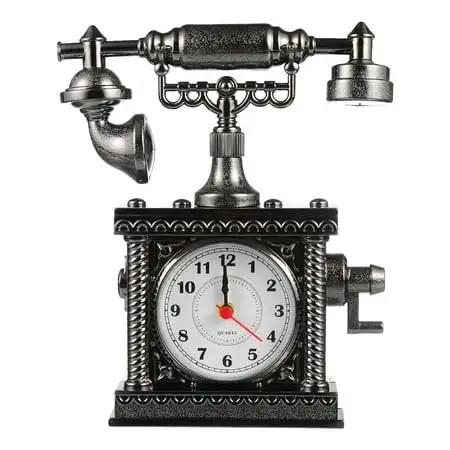 Clock Alarm Vintage Telephone Retro Landline Phone Desk Bedside Dial Home Table Antique Toy Clocks Figurines Desktop