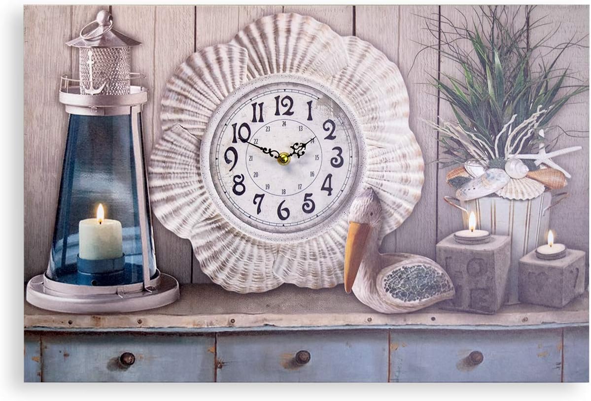 Clock Canvas With LED Lights Wall Art Simple Modern Wall Art-Home Decoration Canvas Framed Art - Beach Themed Painting for Living Room (24 x 16)