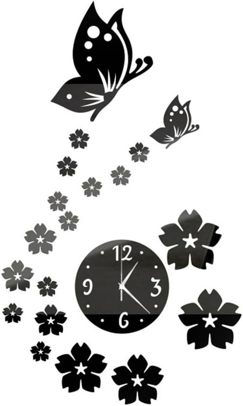 Clock Wall Sticker, DIY Home Room Modern Decor 3D Butterfly Flower Wall Clock Mi