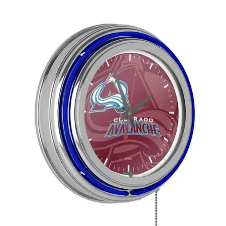 Colorado Avalanche Watermark Retro Neon Analog Wall Clock with Pull Chain