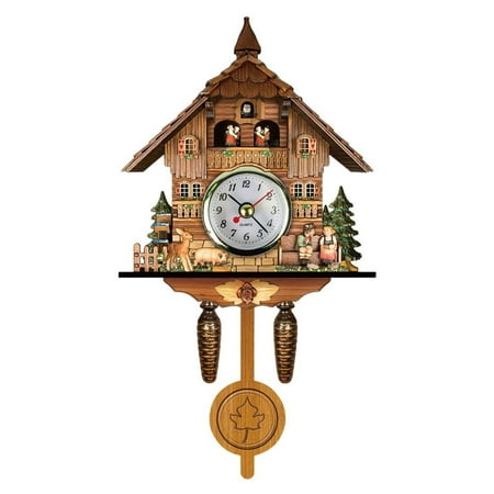 CondFun Cuckoo Clock Antique Wooden Cuckoo Birdhouse Wall Clock Home Decor Hanging Cuckoo Clock Auto Swing Bell Pendulum Home Decor