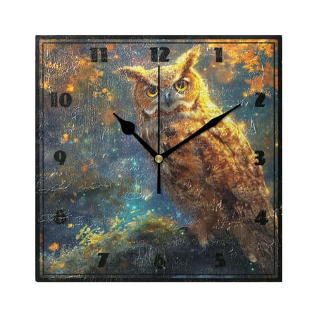 Cool Owl in Forest Wall Clock 7.78 Non-Ticking Silent Battery Operated for Home Bedroom Office Kitchen Living Room