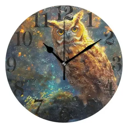 Cool Owl in Forest Wall Clock 9.8 inch Battery Operated Clocks Non-Ticking Silent for Bedroom Office Kitchen Living Room