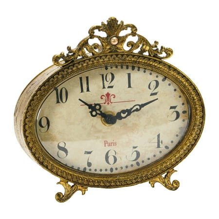 Creative Co-Op Distressed Pewter Mantel Clock, Gold Finish