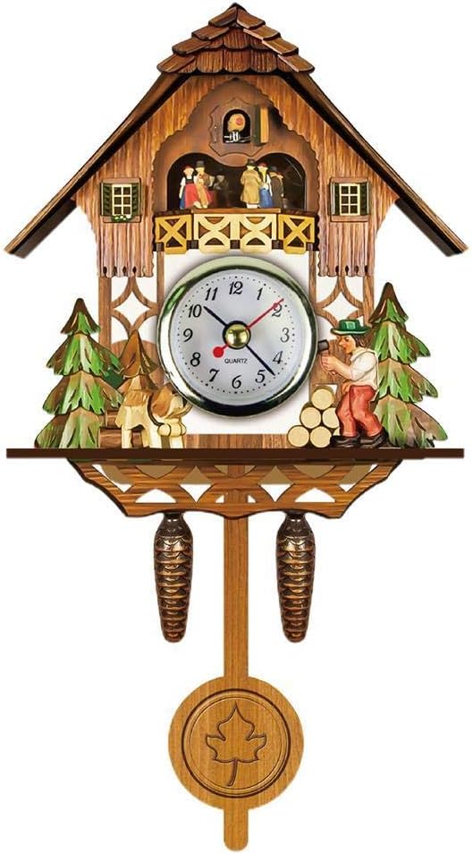 Cuckoo Clock Antique Wooden Cuckoo Birdhouse Wall Clock Home Decor Hanging Cuckoo Clock Auto Swing Bell Pendulum Home Decor (CM001)