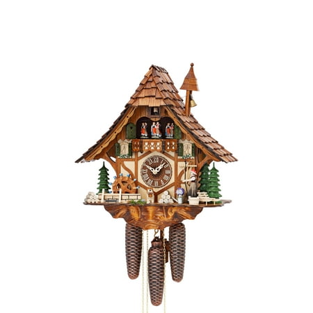 Cuckoo Clock Black Forest house with moving girl and mill wheel KA 3727/8 EX