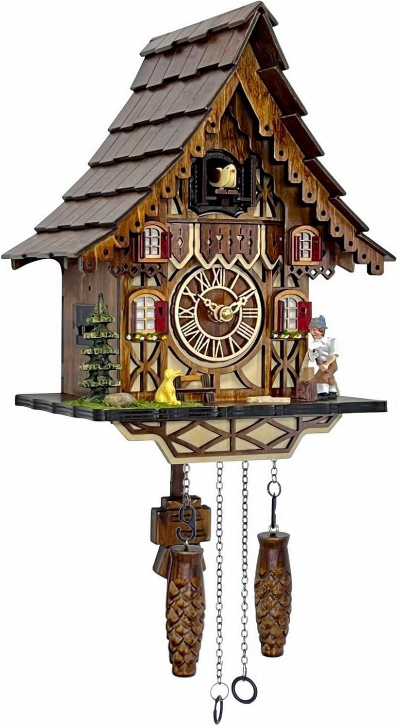 Cuckoo Clock for Wall Art: 12 Melodies, Germany Style Black Forest Retro, Wooden