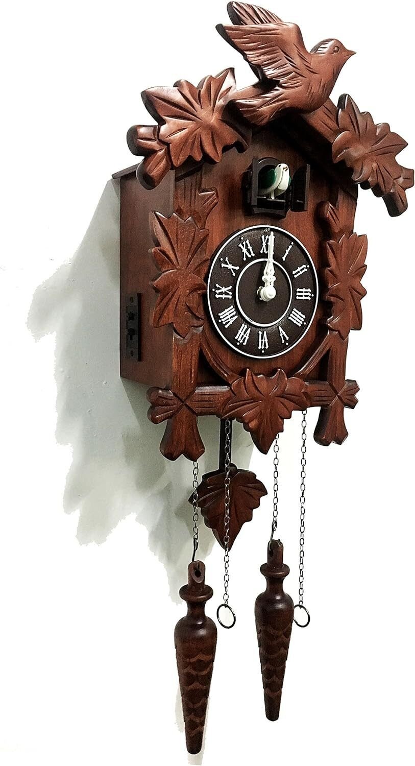 Cuckoo Clock Vintage Large Wooden Wall Clock Handcrafted 13x9.5 Inch Brown