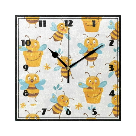 Cute Cartoon Bees with Bucket Wall Clock 7.78 Non-Ticking Silent Battery Operated for Home Bedroom Office Kitchen Living Room