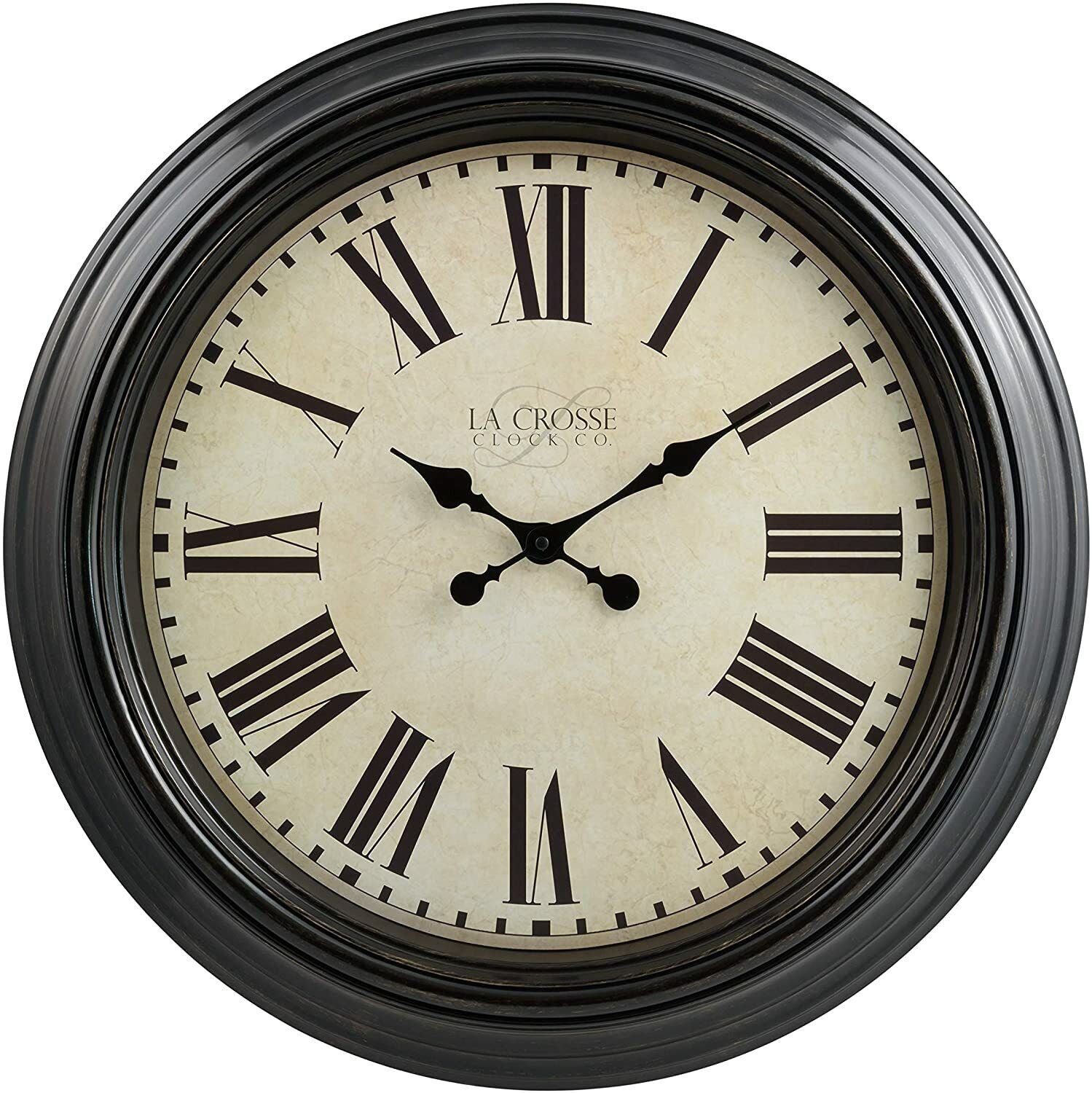 Dark Rich Brown Large Oversized 23" Round Wall Clock, Roman Numerals, Quartz-NEW