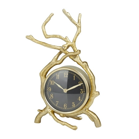 DecMode 13 Gold Aluminum Clock with Branch Accents