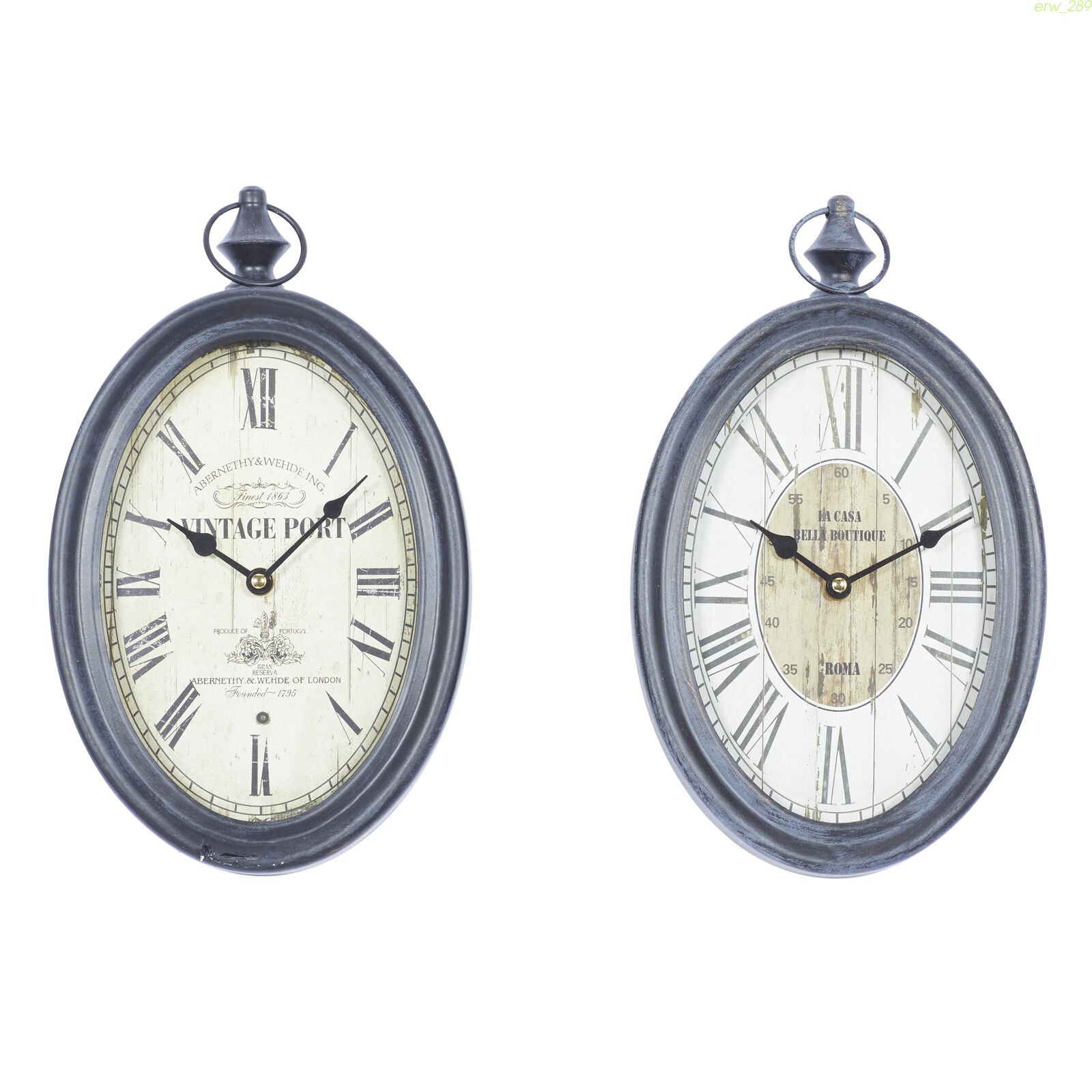 DecMode 15"H, 8"W Black Metal Pocket Watch Style Wall Clock ,2 Count
