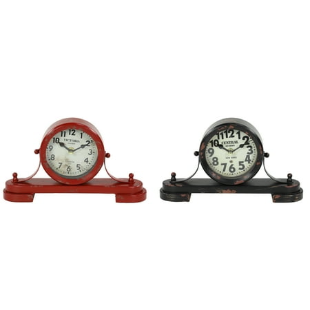 DecMode 6 Red Metal Clock with Tiered Stand, Set of 2