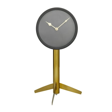 DecMode Stainless Steel Modern Table Clock with Round Face and Circular Frame 7W x 13H, Solid Pattern with Gold and Black Finish