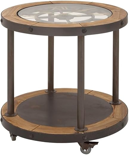 Deco 79 Antique Colonial Vintage Metal Wood Clock, Side Table 24 x 24 x 25, Brown