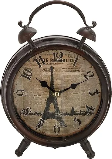 Deco 79 Metal Eiffel Tower Clock with Bell Style Top, 6" x 3" x 9", Black