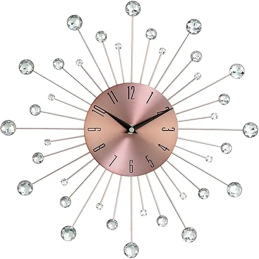 Deco 79 Metal Starburst Wall Clock with Crystal Accents, 15 x 1 x 15, Copper