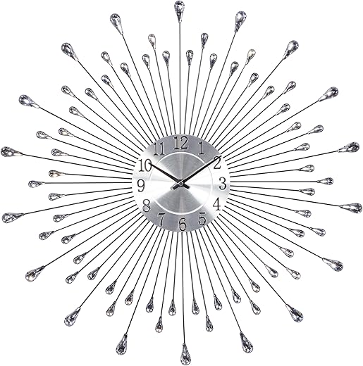 Deco 79 Metal Starburst Wall Clock with Crystal Embellishment, 23 x 2 x 23, Silver