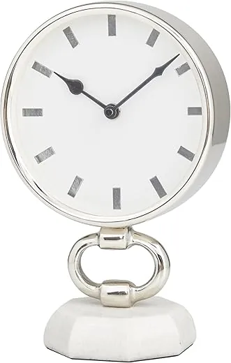 Deco 79 Stainless Steel Clock with Marble Base, 6 x 4 x 10, Silver