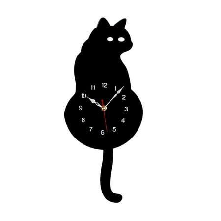 Decorative Cat Pendulum Wall Clock Ornament Wall Decor Numeral Clock Home Decoration Gift for School Classroom Bedroom Children Kids , Black