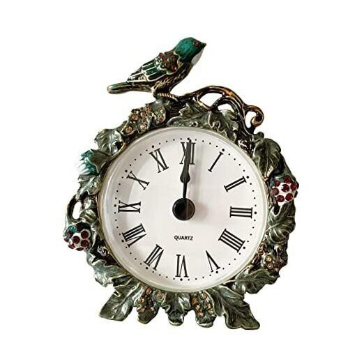Decorative Mini Table Clock, Vintage Metal Silent Analog Clock Quartz Bird