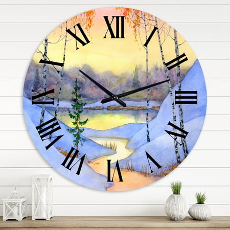 DESIGN ART Designart 'Stream In The Winter Forest II' Lake House wall clock 36 In. Wide x 36 In. High