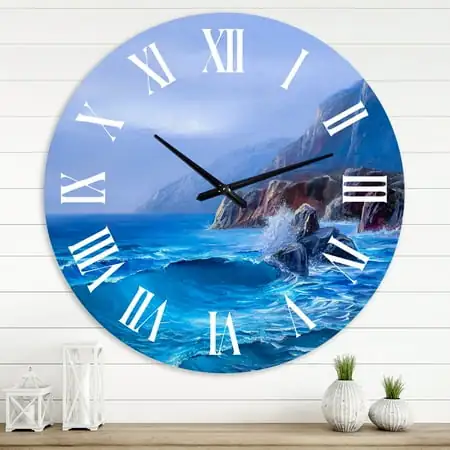 Designart 'Morning On Sea Wave Paints On A Canvas' Nautical & Coastal Wall Clock