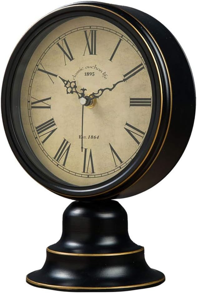 Desk Clock Wrought Iron Table Clock European Desktop Clock Living Room Decoration Small Table Clock Old-Fashioned Nostalgic Ornaments Mute Desktop Clocks Alarm Clocks