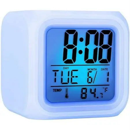 Digital Alarm Clock Glowing Cube LCD Clock with Large Display Time / Date / Temperature Colorful LED Night Light Idea Gift for Boys Girls