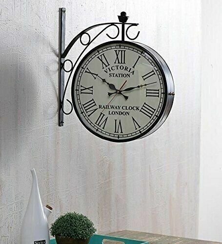 Double Sided Black 10"Inch Wall Clock Antique Style station Christmas Decor Gift