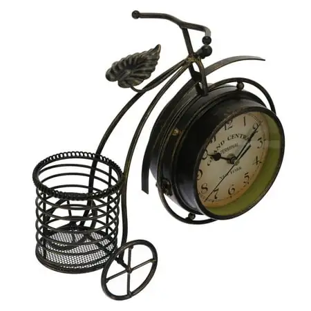 Double Sided Clock Clocks Desk Home Adornment Rustic Bike Vintage Alarm Metal PVC Decoration