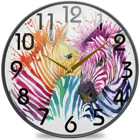 Dreamtimes Stylish Funny Zebra Rainbow Splashed Print Round Wall Clock, 10 Inch Silent Battery Operated Quartz Analog Quiet Desk Clock for Home,Office,School,Library