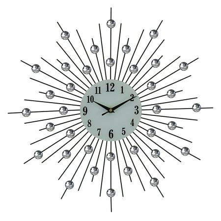 Elegant Bejeweled Silver Spikes Round Wall Clock with Crystal Accents 20