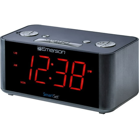 Emerson SmartSet Alarm Clock Radio with Bluetooth Speaker, USB Charger for iPhone and Android and Red LED Display ER100201