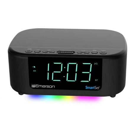 Emerson SmartSet Dual Alarm AM/FM Clock Radio, Bluetooth Speaker, Type C USB Port and 7 Color LED Pulse to Music Lights, CKS8888