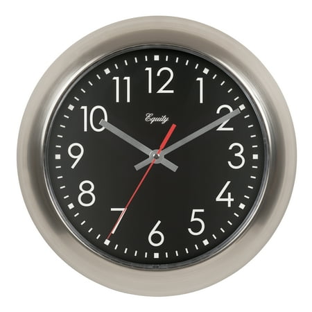 Equity 11 Brushed Titanium Metal Contemporary Quartz Silent Analog Clock, 20802