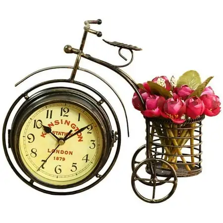 European Style Creative Silent Double-Sided Tricycle Pen Holder Living Room Bedroom Decor Table Clock Christmas Gifts Bronze