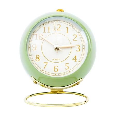 Fdelink Alarm Clock Small Desk Clocks for Shelf Bedroom Office, Table Alarm Clocks, Gold Vintage Metal Living Room Decor Clock Green