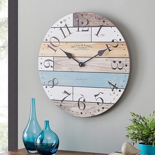 FirsTime & Co. Multicolor Newton Woodgrain Wall Clock, Large Vintage Decor for Living Room, Home Office, Round, Wood, Farmhouse, 23.5 Inches