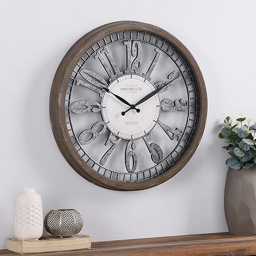 FirsTime & Co. Whitmore Clock, Plastic, Farmhouse & Rustic Style, 20 x 2 x 20 inches, Brown