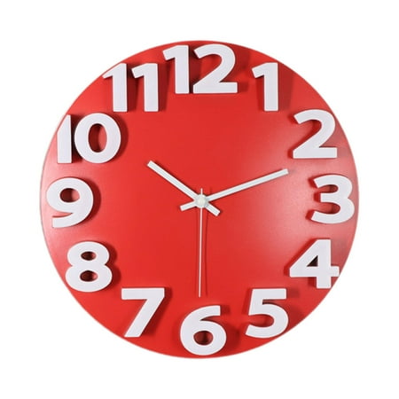 flameer Wall Clock Home Decoration 3D Numbers Creative Metal Pointer Decorative Clock Silent Clock for Bedroom Shop Living Room Shelf Red