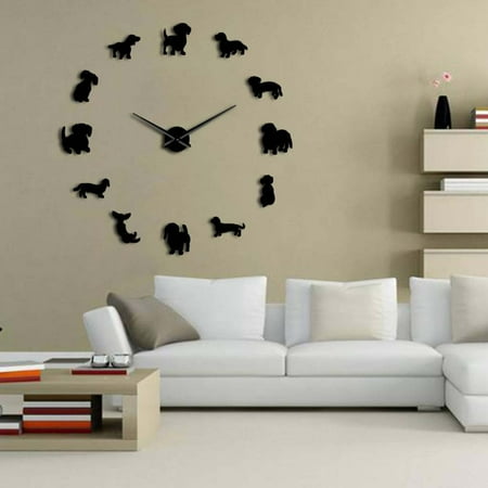 for Bederoom and Bedside DIY Wall Art Dog Puppy Frameless Giant Clock With Effect