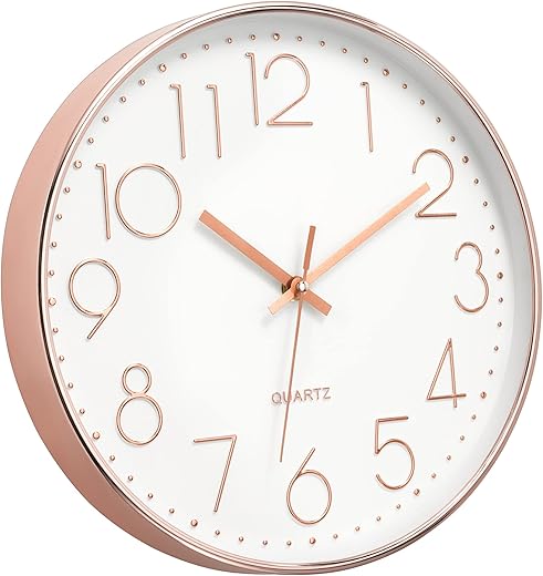 Foxtop 14 Inch Wall Clock, Large Silent Non-Ticking Rose Gold Wall Clock Battery Operated Round Quartz Modern Wall Clock Decorative for Office Living Room Bedroom Kitchen Home