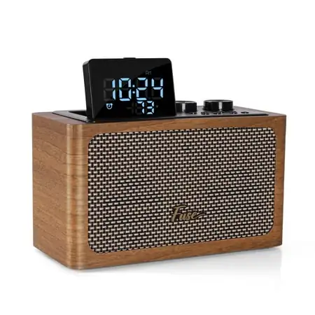 Fuse Zide Vintage Alarm Clock Radio - Brown Radio Speaker with Bluetooth & Adjustable LCD Screen