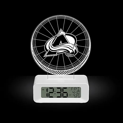 Game Time Colorado Avalanche LED Clock - Color Changing NHL 3D Illusion Hockey Puck Acrylic, White Base