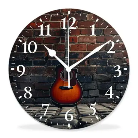 generic 12 inch Round Wall Clock,Guitar Music Brick Wall Vintage Stylish Cute,Silent Non-Ticking Wall Clock Decor for Home Office Kitchen Living Room Bedroom