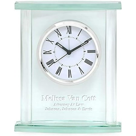 | Glass Personalized Table Clock with Silver Finish Accents | Customized Desk Clock with Free Engraving | Free Custom Engraving | Perfect Business Gift | Presentation Box