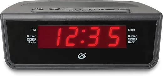 GPX C224B Dual Alarm Clock AM/FM Radio with Red LED Display (Black)